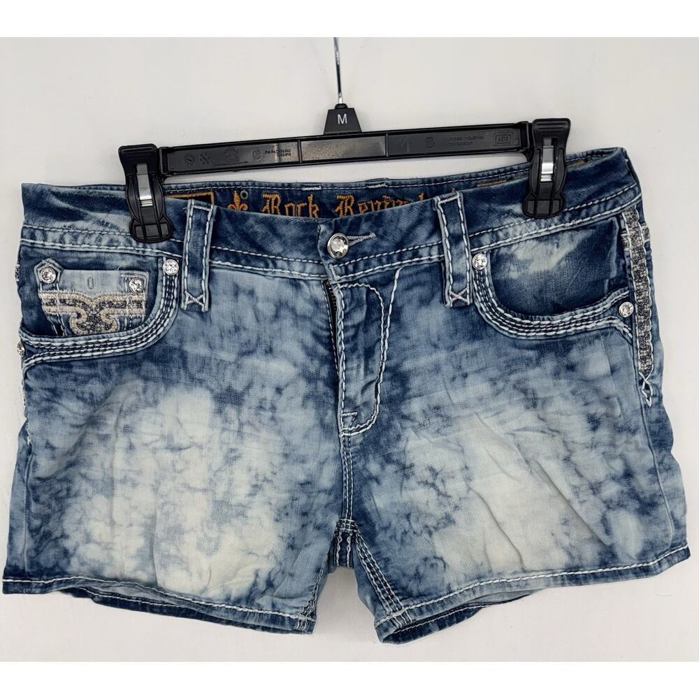 ROCK REVIVAL HANAYA ACID WASH EMBELLISHED EASY SHORTS SIZE 29